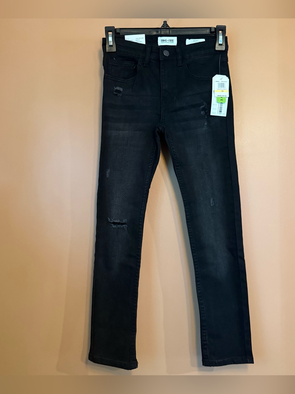 Ring of Fire Boys 10 Carbon Black Distressed Skinny Jeans NWT